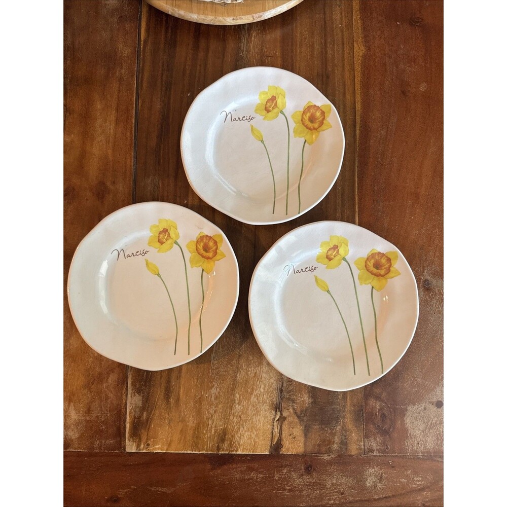 Vtg Opificio Etico Ceramiche Floral Salad Plates Set Of Three Made In Italy